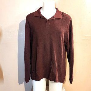 #241 Red Macaw Men's L Brown Polo Long Sleeve Classic Collar Outings Casual EUC